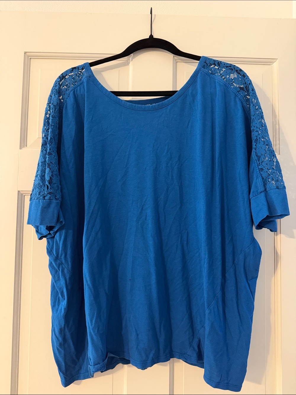 Lane Bryant Royal Blue Lace-Shoulder Short Sleeve Tee